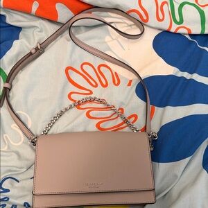 kate spade leather crossbody bag in dusty rose with silver chain
